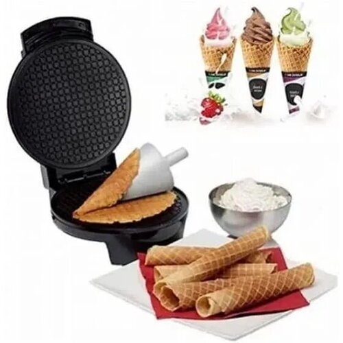 Вафельница для тонких вафель и трубочек /1000 ВТ/сладкие рожки для мороженого/быстрый нагрев/терморегулятор/черный