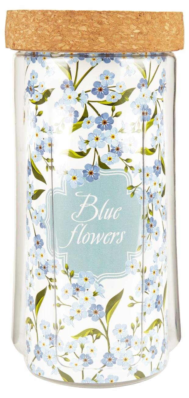 Банка для сыпучих продуктов Sugar&Spice Blue flowers Rosemary с пробковой крышкой, 1,1 л