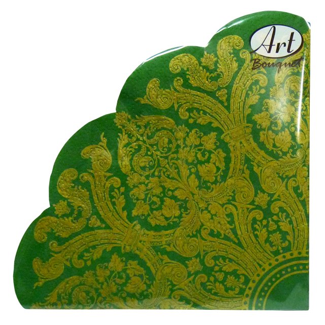 салфетки BOUQUET Золотой орнамент на зеленом 32см 3-слойные 12шт круглые