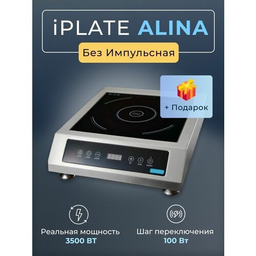Индукционная плита Iplate 3500 ALINA +спиртовые дрожжи Alcotec 48 и Double snake 48, серебристый